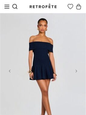 Retrofête Navy Off-Shoulder Knit Flare Mini Dress